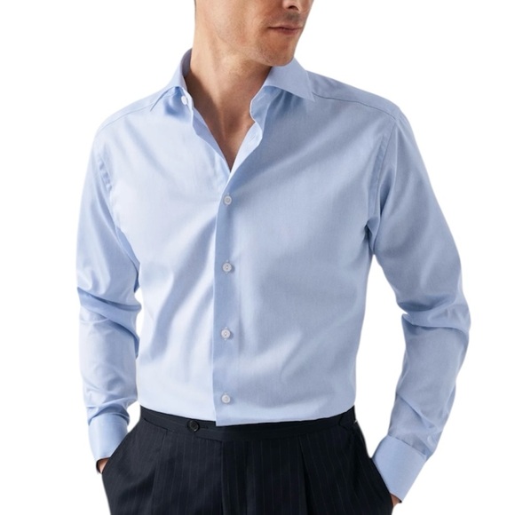 Eton | Light Blue Signature Twill Contemporary Fit Shirt Size 46 Neck 18 - Picture 3 of 6